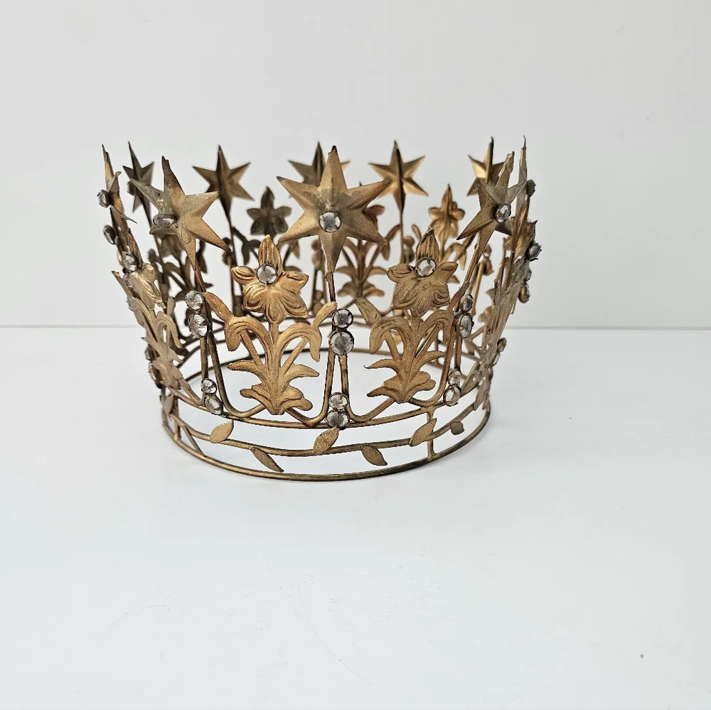 Anthropologie Vintage Style French Crown Starry Corona Santos Terrain Gold